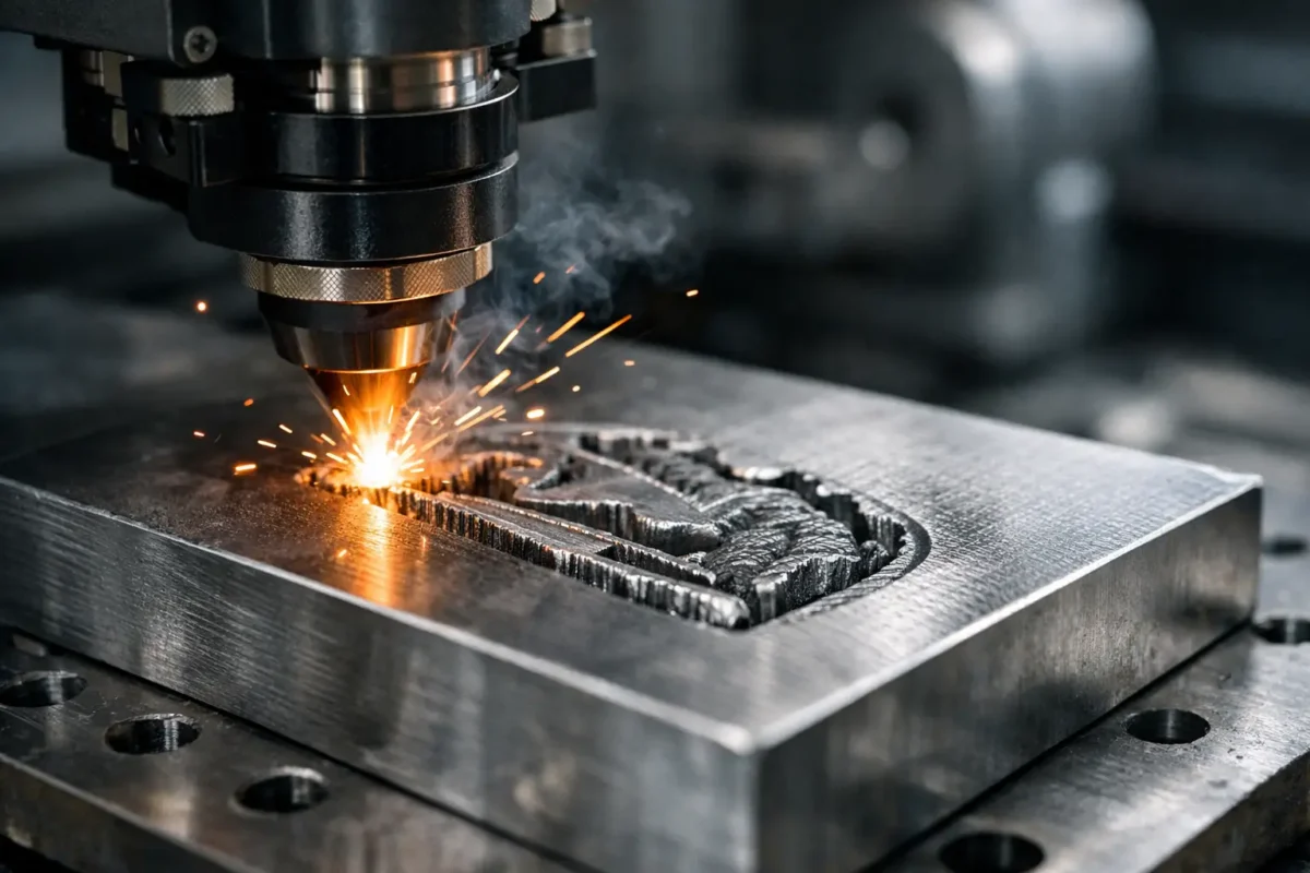 Gravação profunda a laser em metal industrial
