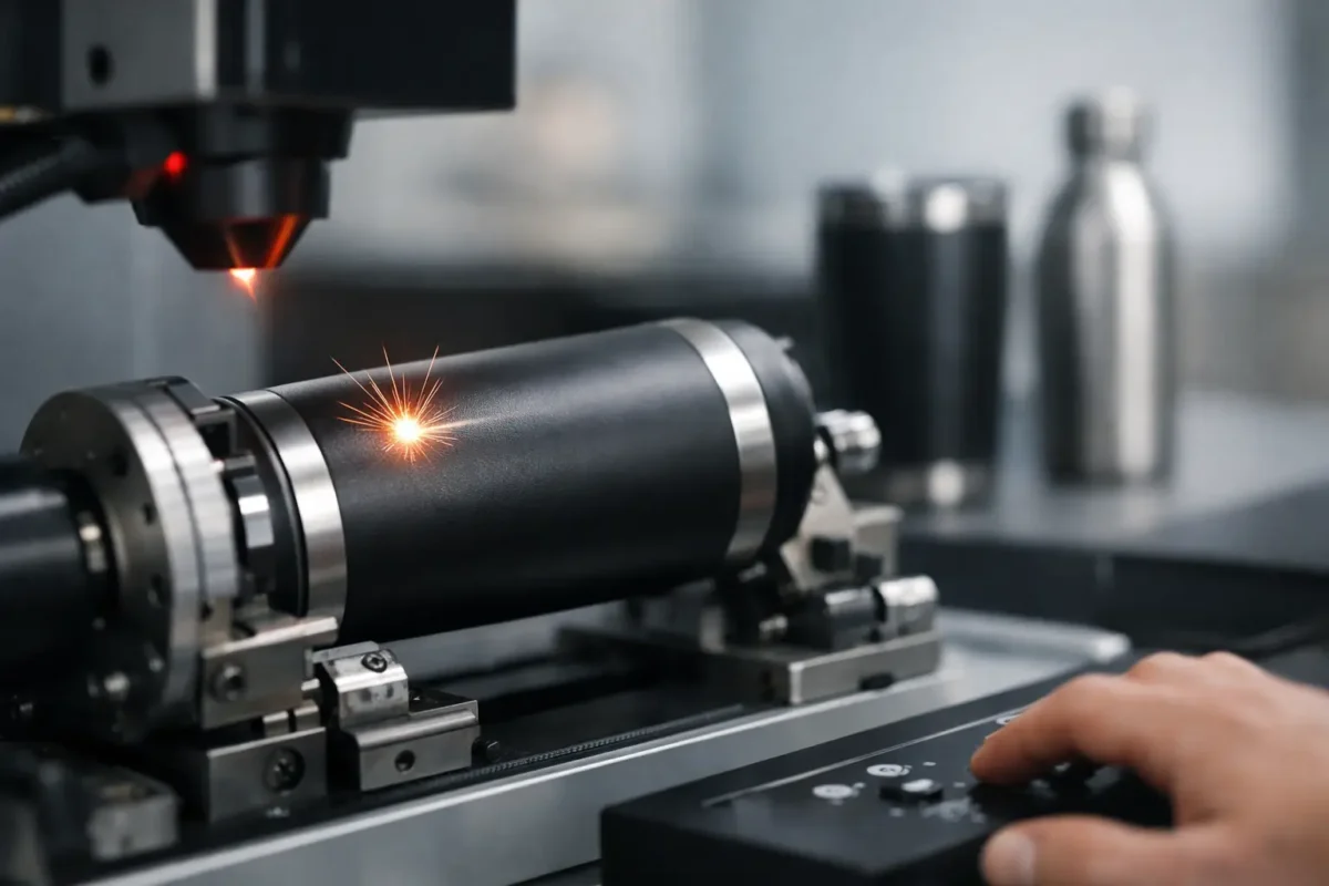 Personalização de copo térmico a laser com precisão